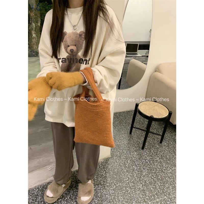 Set Bộ Nỉ Bông Áo Hoodie Dài Tay chất nỉ bông hình gấu Graviment kèm quần jogger bo gấu - KAMI Clothes