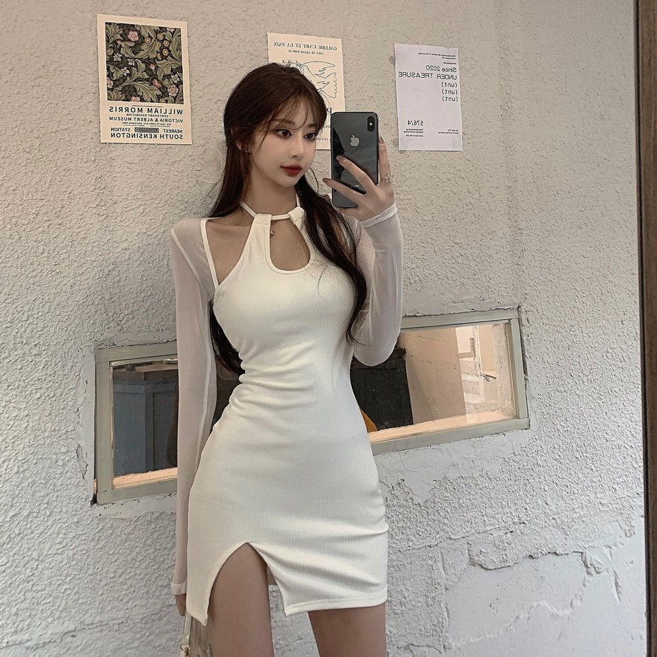 QADCOL  Đầm QADCOL tay dài phối ren thời trang dành cho nữ