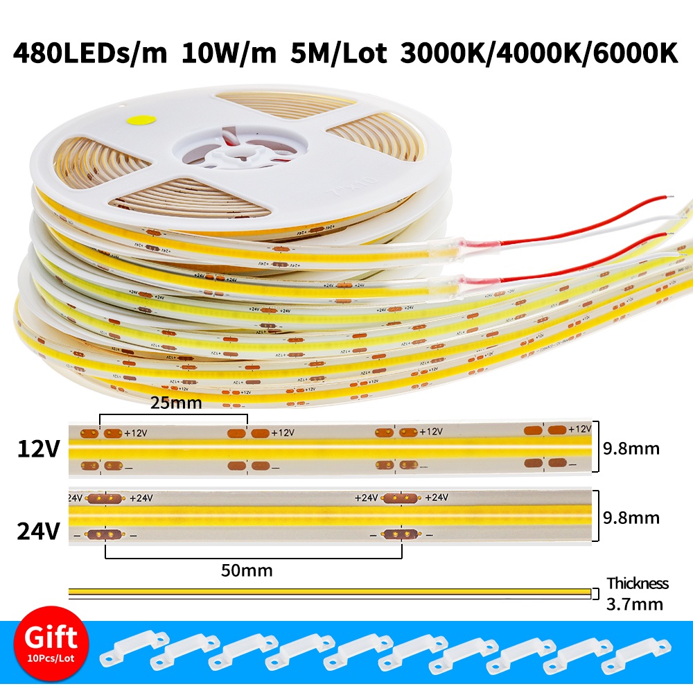 COB Dây Đèn LED 5M 480 Bóng IP68 IP68 3000K 4000K 6000K Siêu Sáng Chống Thấm Nước Trang Trí Trong Nhà / Ngoài Trời