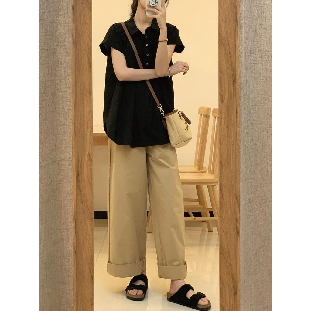 Quần Kaki Ống Rộng Lưng Cao Phong Cách Nhật Bản Thời Trang Mùa Hè 63961