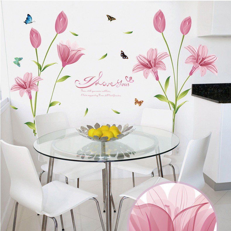Decal dán tường Hoa anh thảo hồng AmyShop DH097 ( 85 x 160 cm)