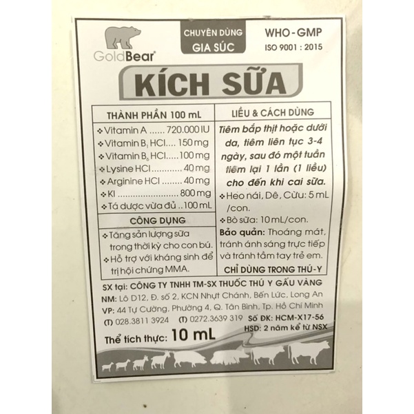 Kích sữa heo nái, trâu, bò, dê.