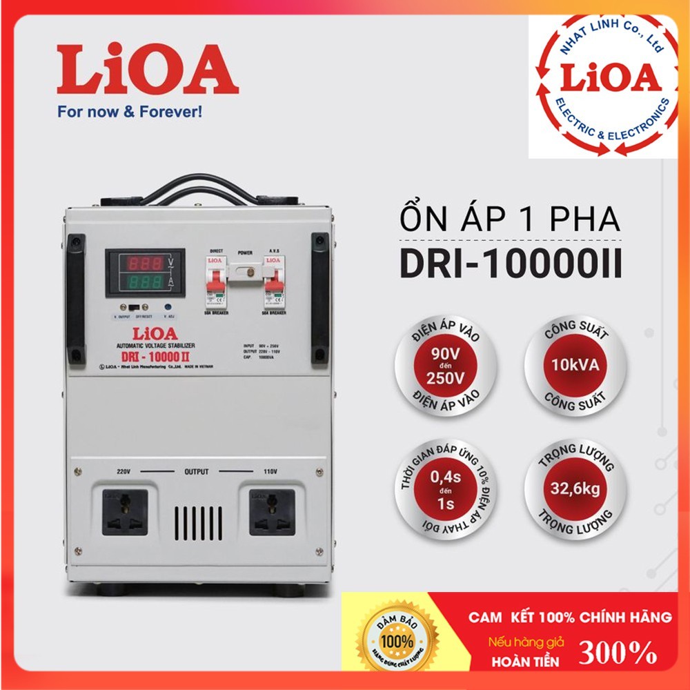 [CHÍNH HÃNG] Ổn áp LiOA 10KVA 1 pha DRI-10000II dải 90V 10KW 10000VA 10000W dây đồng thế hệ mới đồng hồ LED