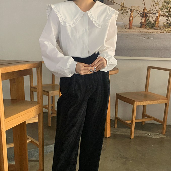 Áo sơ mi cổ búp bê dáng rộng xinh xắn cho nữ 39799