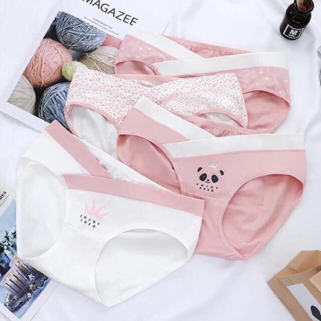 Quần chip bầu và sau sinh kháng khuẩn cotton mềm cạp chéo cao cấp có túi zip cho mẹ(Set 4 chiếc)