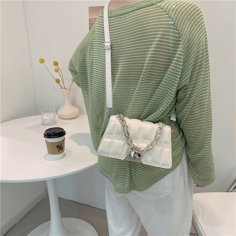 Túi Đeo Chéo Da PU Dáng Vuông Nhỏ Họa Tiết Hình Thoi Đơn Giản Phong Cách Retro Thời Trang Cho Nữ