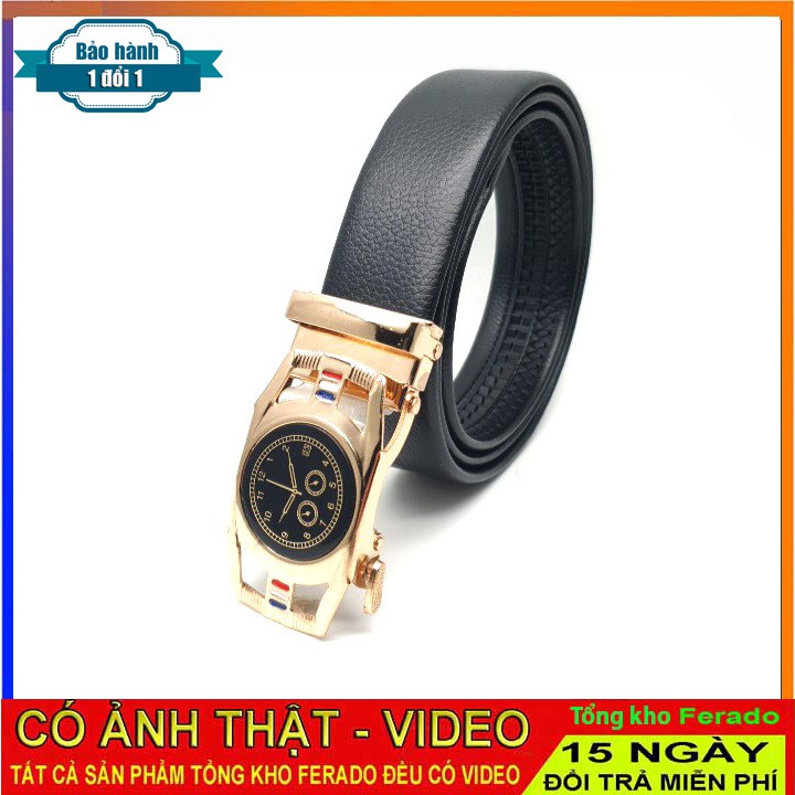 Dây thắt lưng, nịt lưng nam da bò mặt hình đồng hồ cao cấp