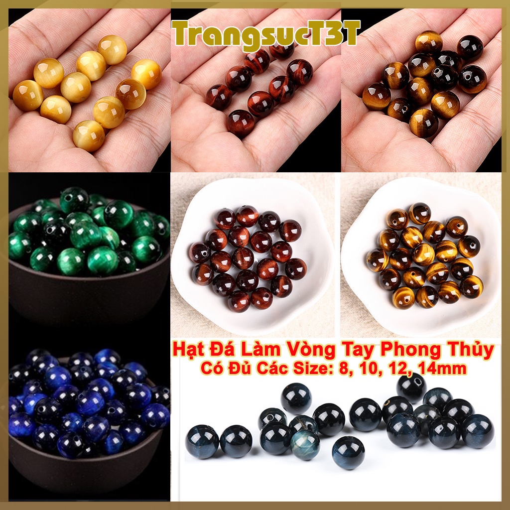Hạt Đá làm vòng handmade may mắn đủ size 8 10 12 14mm, Đá phong thủy cho nam nữ mệnh kim mộc thủy hỏa thổ - Tặng dây xâu
