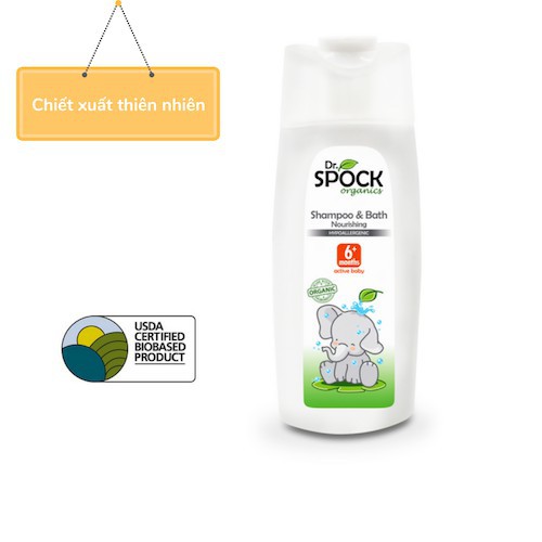Sữa tắm gội trẻ em Organic 2 trong 1 cho trẻ từ 6 tháng Dr Spock 400ml (Chứng nhận hữu cơ USDA Organic)