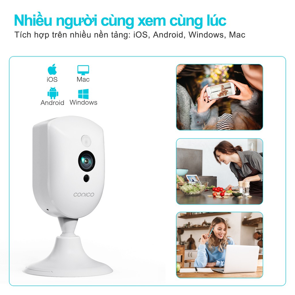 Camera ip wifi Conico 812E Full HD 1080P 2MP - Góc quan sát rộng 150 độ, Đàm thoại 2 chiều, Báo động đột nhập