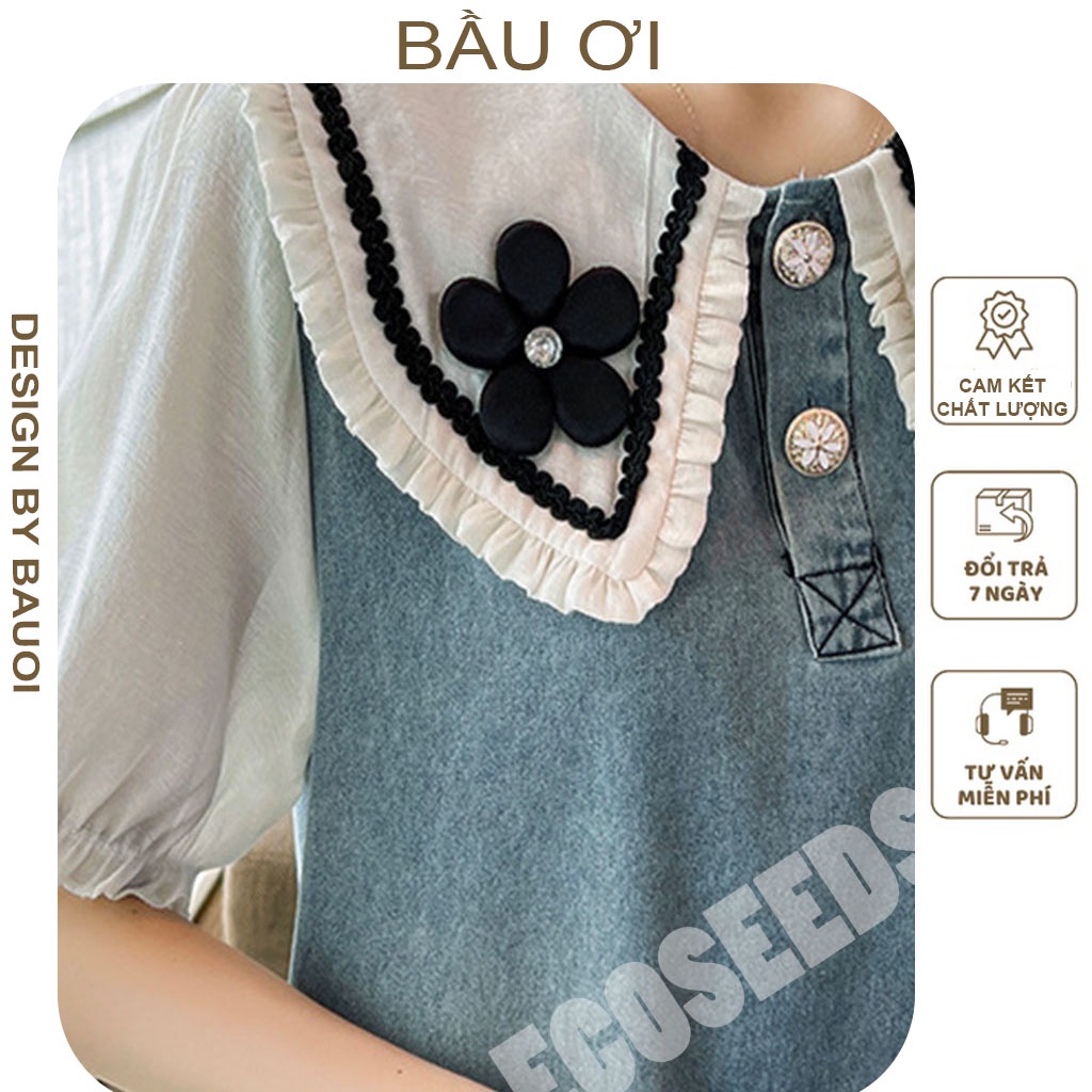 [BAUOII V93] ĐẦM BẦU TIỂU THƯ THIẾT KẾ CỔ BÈO ĐÍNH HOA  - VÁY BẦU CÔNG SỞ BABYDOLL FREE SIZE PHONG CÁCH TRẺ TRUNG