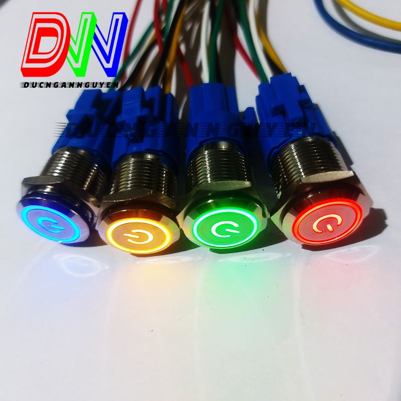 Nút Nhấn Công Tắc Tự Giữ  chống nước 16mm Led báo DC 12-24V