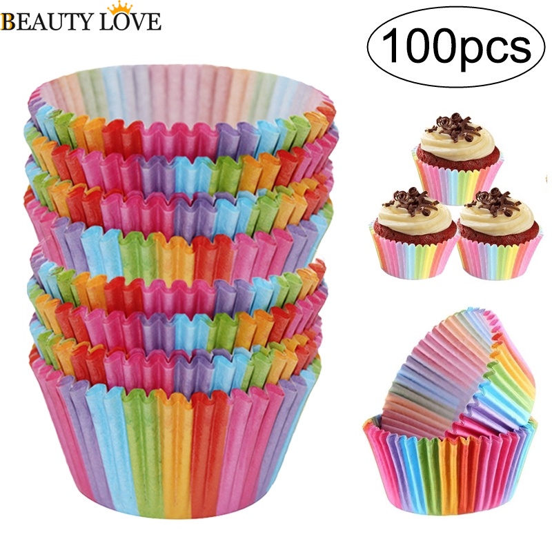 Set 100 Cốc Giấy Làm Bánh Cupcake Nhiều Màu