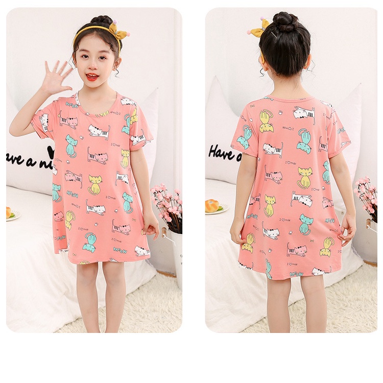 Đầm ngủ tay ngắn chất liệu co giãn thoáng khí thời trang mùa hè cho bé gái