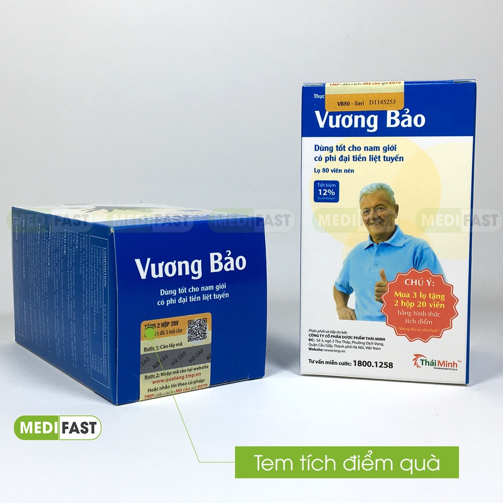 Vương Bảo - Giúp hỗ trợ làm giảm kích thước, hạn chế sự phát triển của u phì đại tiền liệt tuyến - Có tem tích điểm