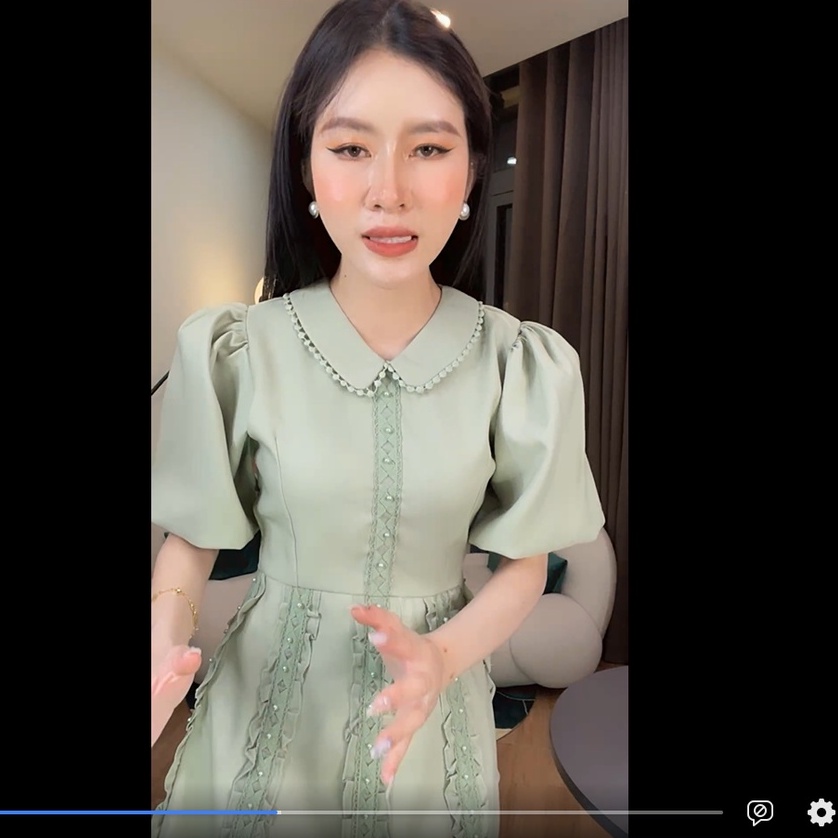 LILAC- Đầm/ Váy xanh phối kẻ hoa QCCC Loan Lâm