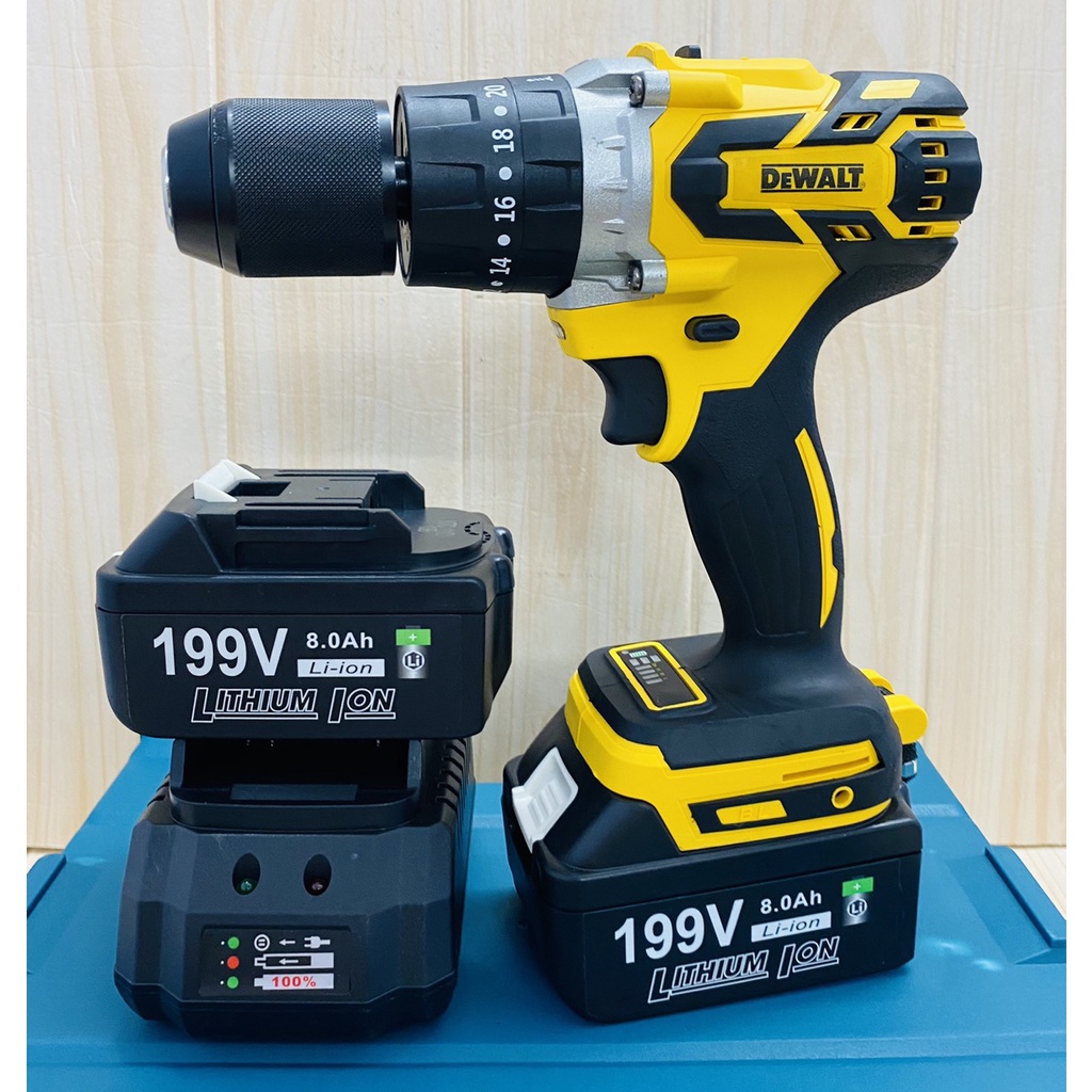 Máy khoan pin 199V DEWAT loại 3 chức năng có búa - Động cơ không chổi than siêu mạnh mẽ