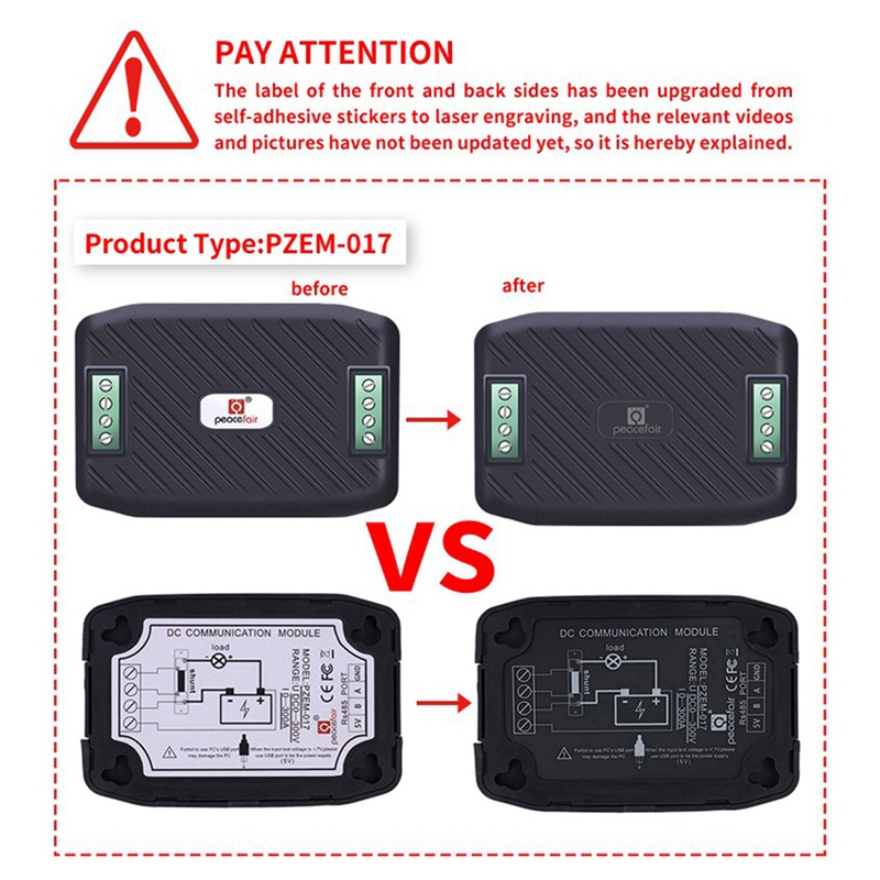 Peacefair PZEM-017 DC 0-300V Đồng hồ đo dòng điện 0-300V RS485 Modbus Vôn kế Công suất năng lượng Wattmeter với cáp USB Shunt 50A