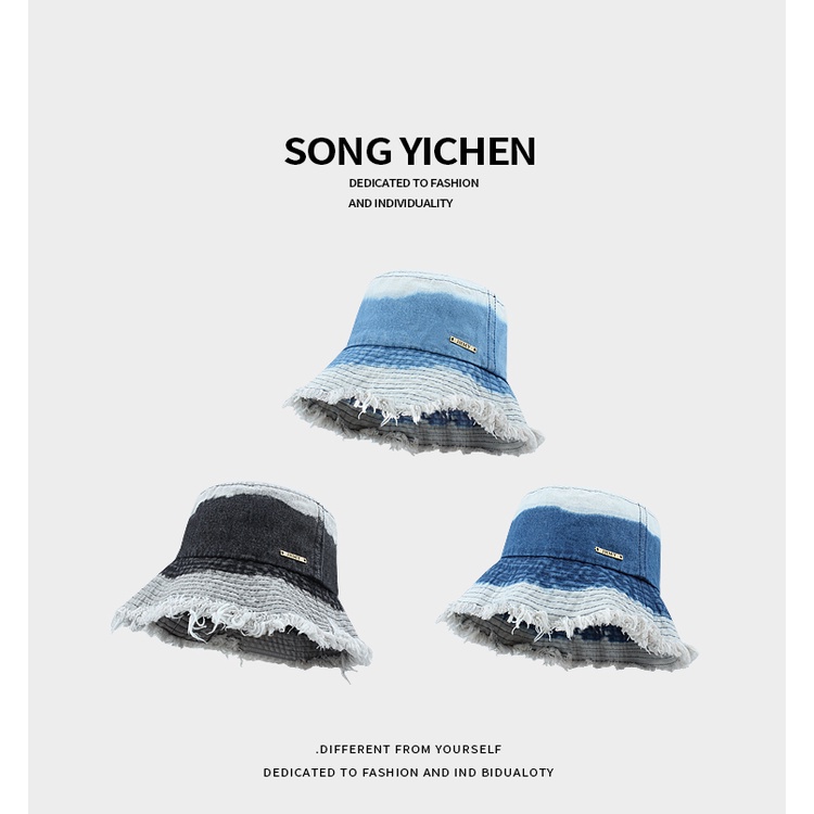 Mũ Bucket Chất Liệu Denim Màu Sắc Tương Phản Phong Cách Retro Nhật Bản Cho Nam Nữ
