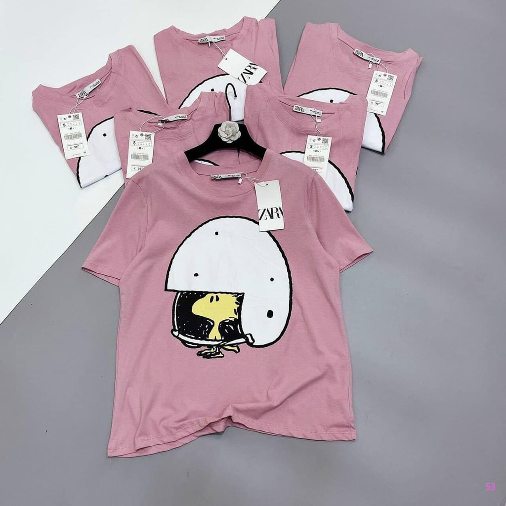 Áo phông nữ thun Cotton Hoạt Hình Màu Hồng Cho Nữ