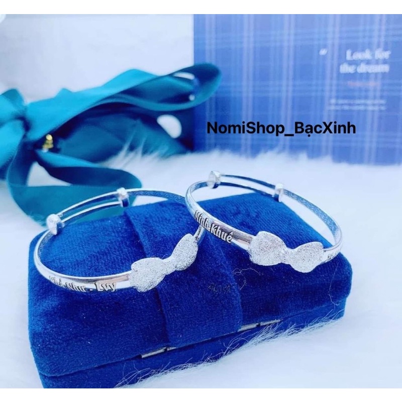 Vòng nơ cát chuẩn bạc ta khắc tên cho bé gái, vòng co dãn điều chỉnh theo size tay Mainomi Shop Bạc Xinh