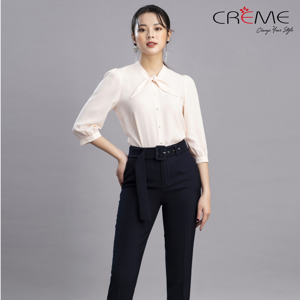 [Mã FASHIONMALLT4 giảm 15% đơn 150k] Áo sơ mi cổ thắt nơ xinh SM1033 CREME