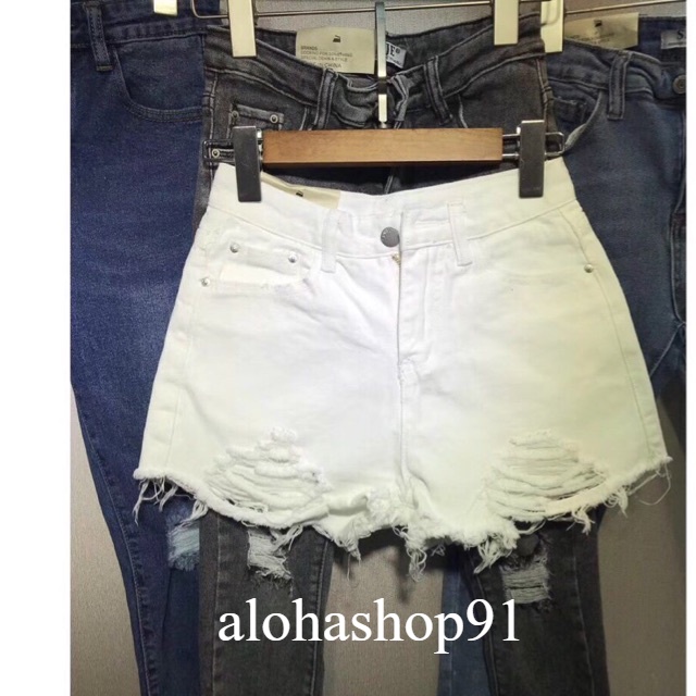 QUẦN SOOC THÔ TRẮNG ĐEN RÁCH ALOHASHOP91