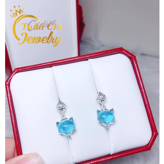 Bông Tai Bạc ⚡HÀNG SẴN⚡ Khuyên Tai Bạc Hồ Ly Cao Cấp, Kết Hợp Đá Phong Thủy Theo Mệnh