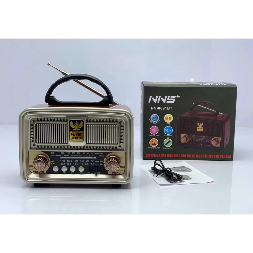 Loa bluetooth kết hợp đài FM/AM chính hãng NS-8091BT thiết kế phong cách cổ