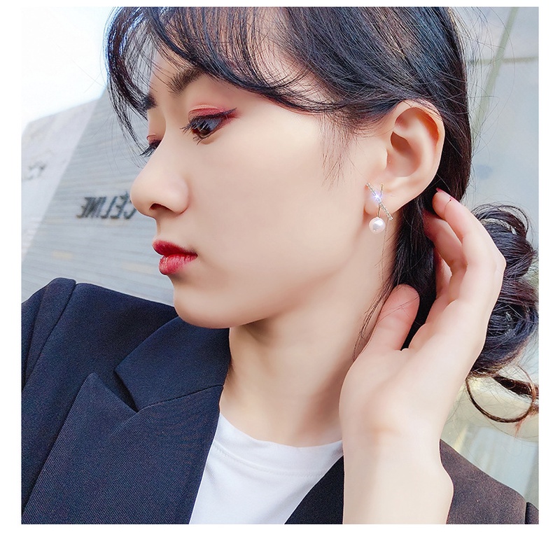 Bông Tai Mạ Bạc 925 đính đá ngọc trai nhân tạo Xinh Xắn Phong Cách Hàn Quốc BO15