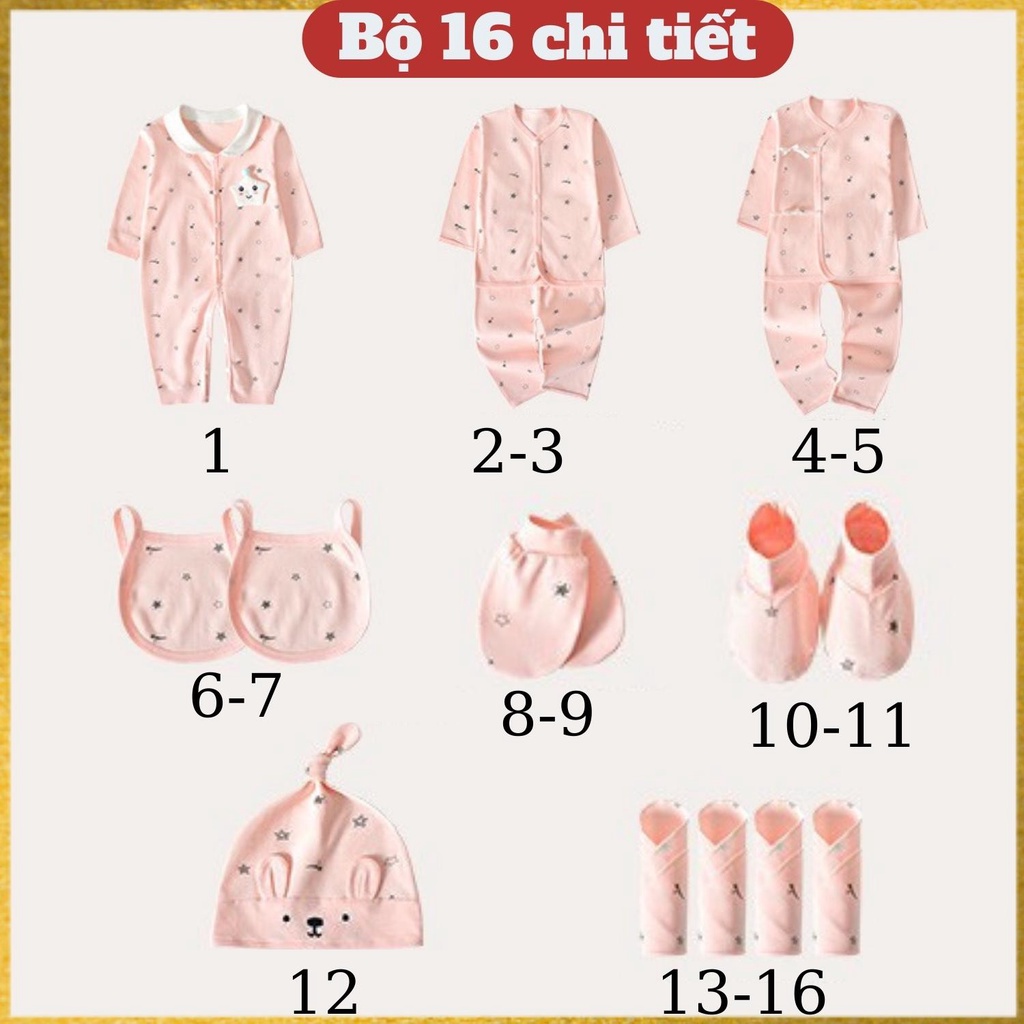 Set Đồ Sơ Sinh cao cấp bé yêu , Bộ quà Tặng đầy tháng có hộp đựng sang trọng 16 chi tiết SETCC01