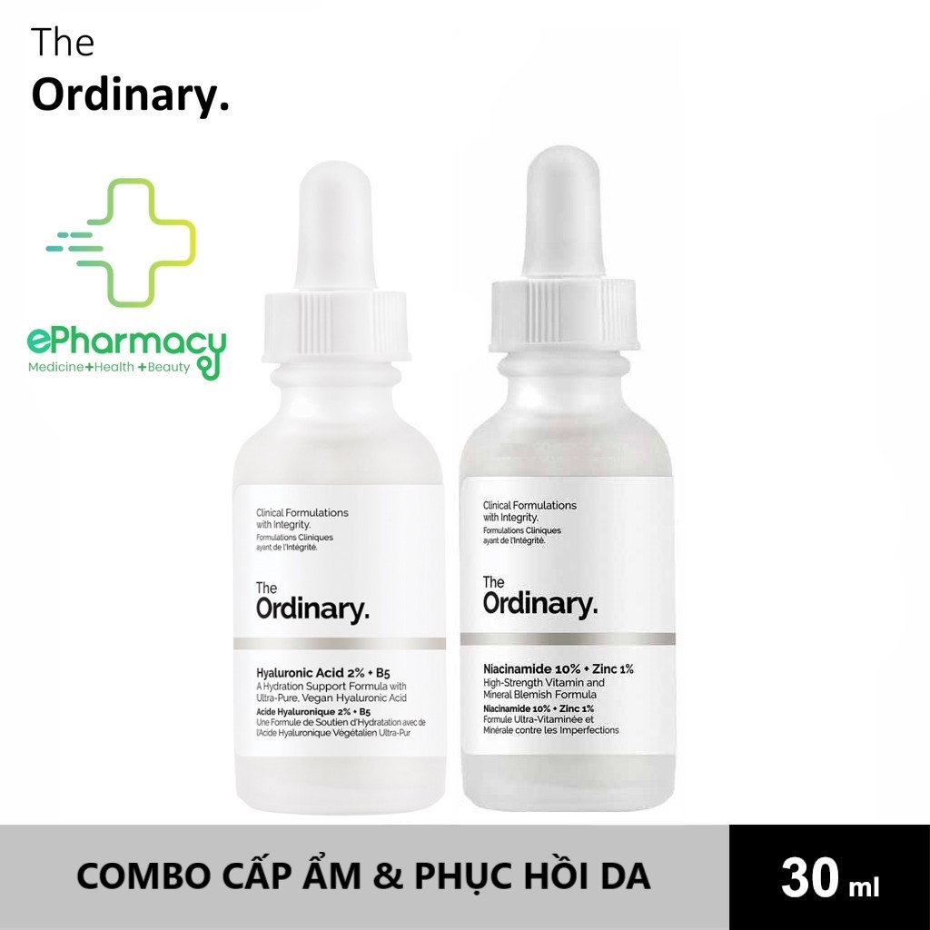 COMBO The Ordinary Niacinamide 10% 30ml + Hyaluronic Acid 2% + B5 30ml COMBO cấm ẩm & phục hồi