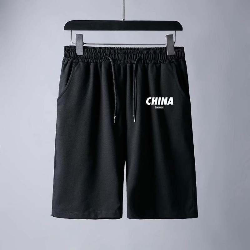 Quần Short Thể Thao Ống Rộng Màu Đen In Họa Tiết Phong Cách Hàn Quốc Thời Trang Mùa Hè Cho Nam