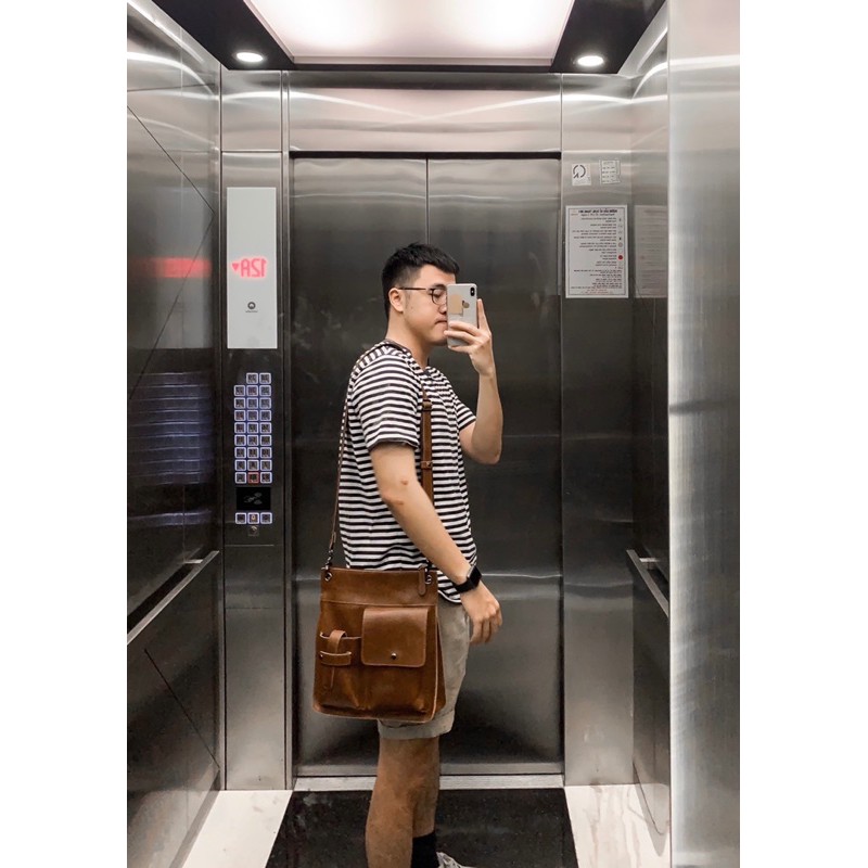 Túi da nam vintage nhiều ngăn tiện lợi, đựng vừa Ipad pro 12"