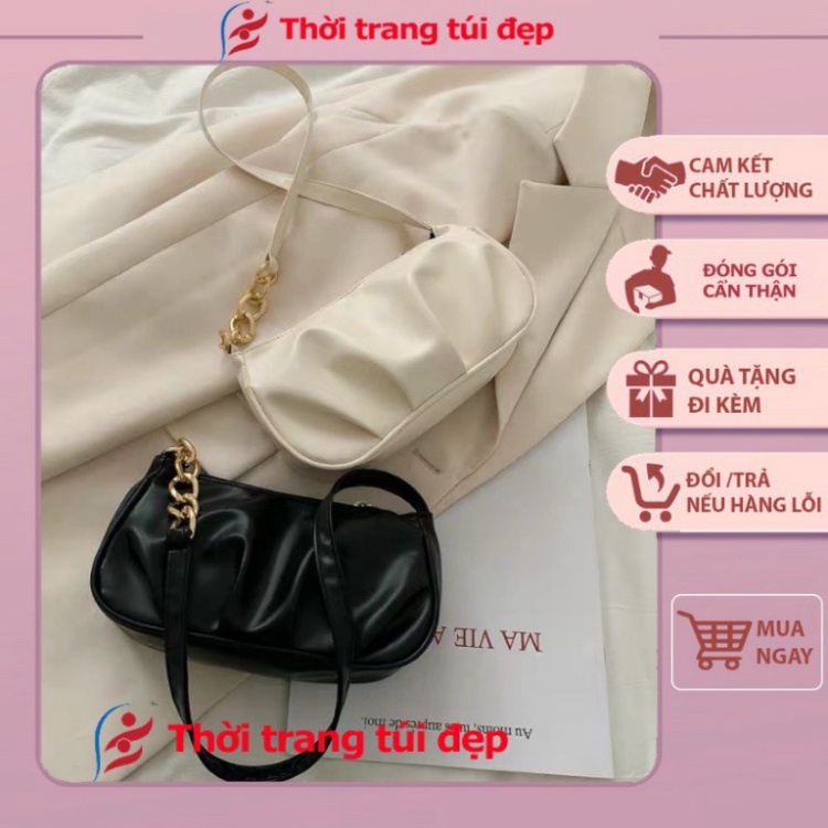 TÚI KẸP NÁCH Thời Trang Đeo Vai Dây Da Phối Xích NỮ