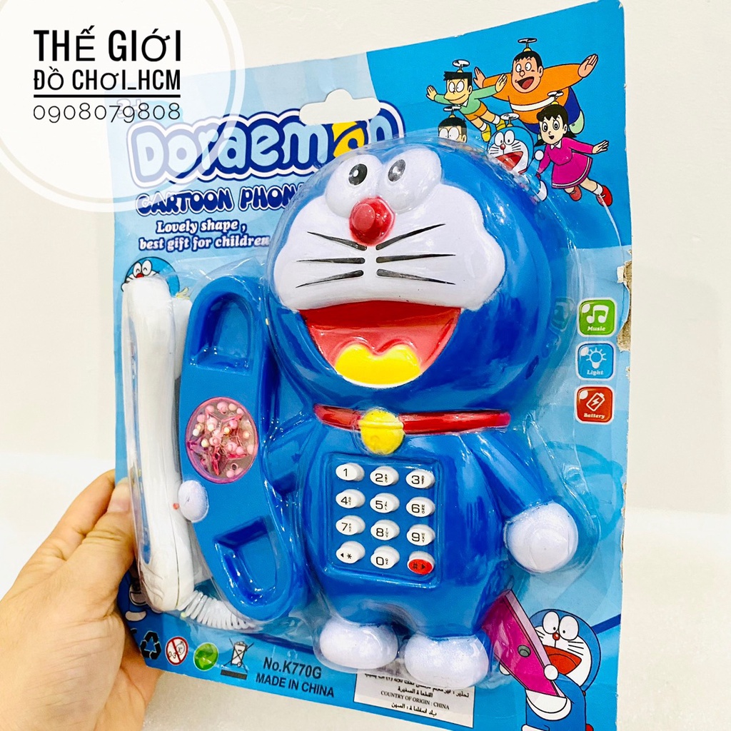 [TRỢ GIÁ-CÓ ĐÈN NHẠC] Đồ chơi điện thoại bàn hình mèo Đôrêmon/ Hello kitty rất dễ thương dành cho bé .