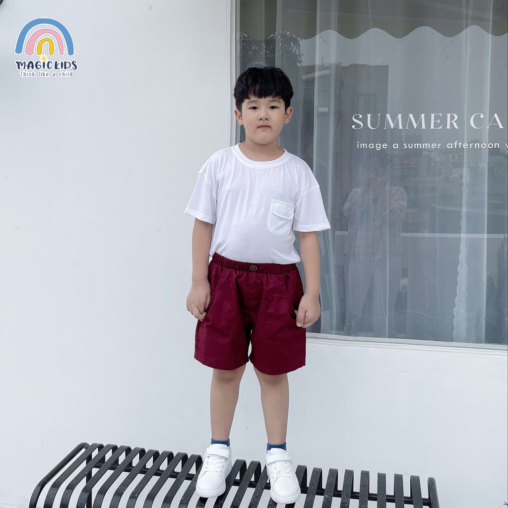 Quần đùi kaki ngắn trẻ em thiết kế túi ốp cho bé đi học đi chơi Quần áo trẻ em Magickids QĐ22008