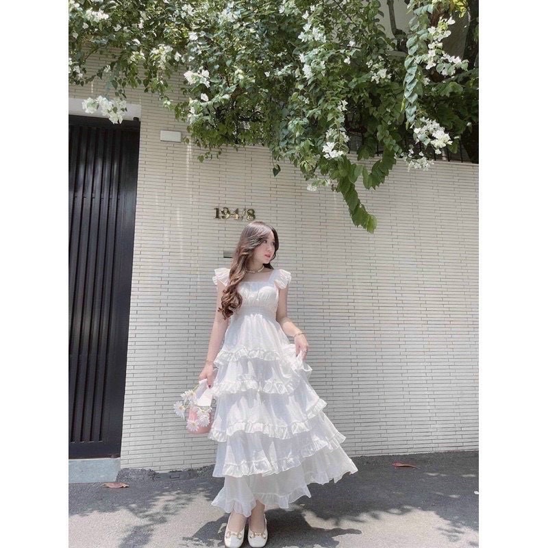 Maxi trắng tầng
