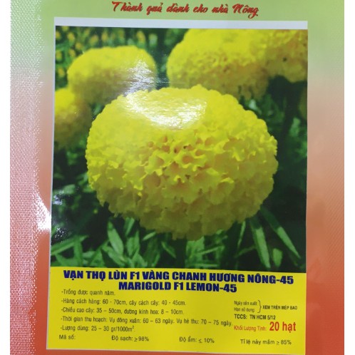 HẠT GIỐNG HOA VẠN THỌ LÙN F1 MÀU VÀNG CHANH HN 45 - GÓI 20 HẠT
