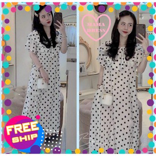 Váy đầm bầu giá rẻ thiết kế chấm bi đẹp kiểu dáng thời trang phù hợp công sở - dự tiệc - đi chơi V12