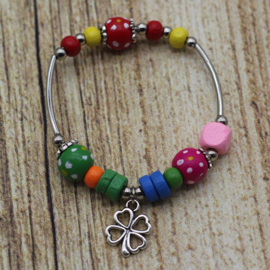 VT30 Vòng tay hạt gỗ mix charm 5 cái/lốc