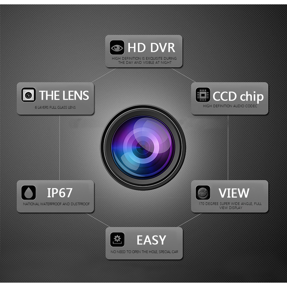 Camera Chiếu Hậu Xe Hơi Góc Rộng 170 Độ Tầm Nhìn Ban Đêm 12 / 8 / 4 LED Chống Thấm Nước Màu Sắc HD