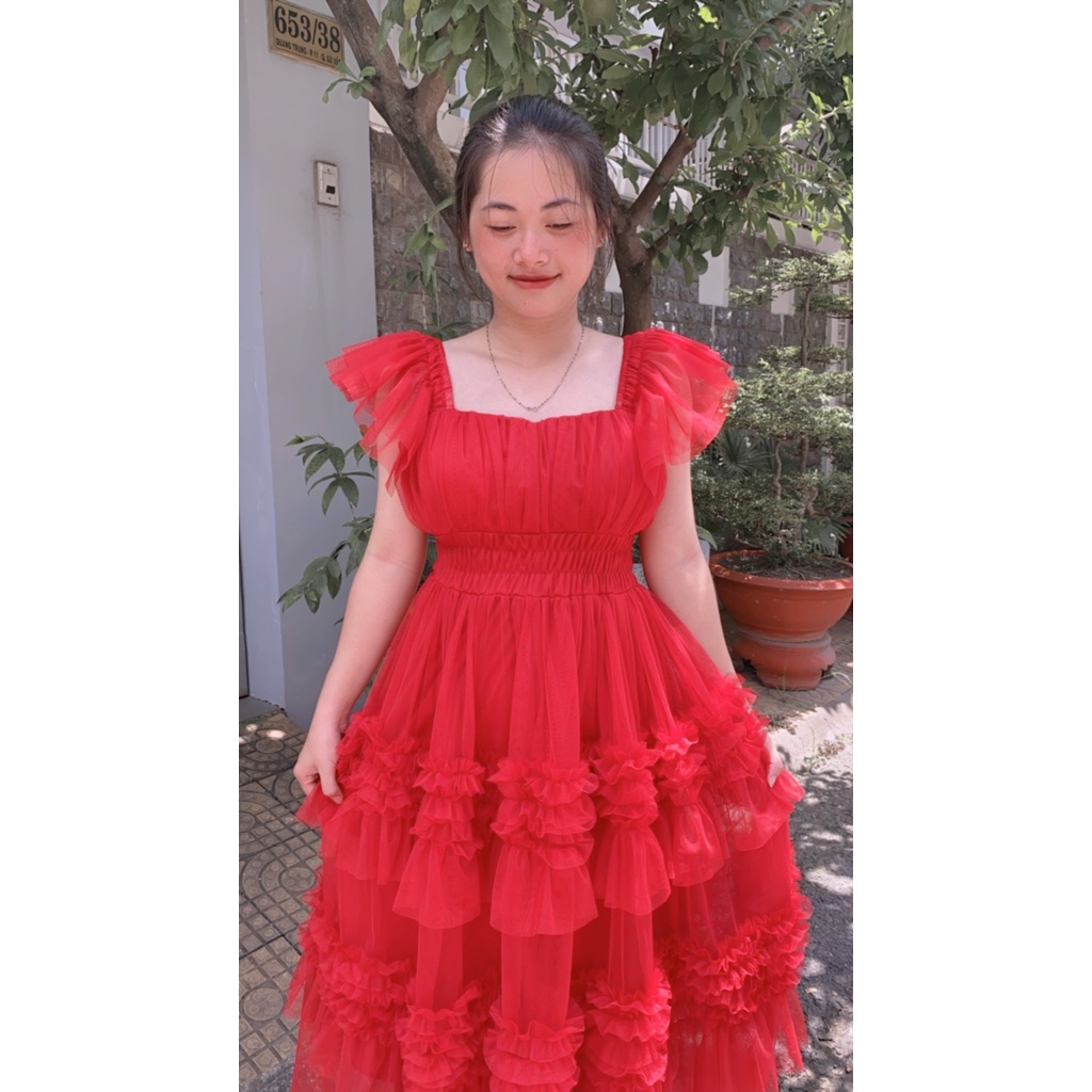 Đầm maxi đi biển xòe tầng phối lưới tay cách tiên xinh đẹp bo chum co giãn thoải mái đi tiệc chụp hình sống ảo lung linh