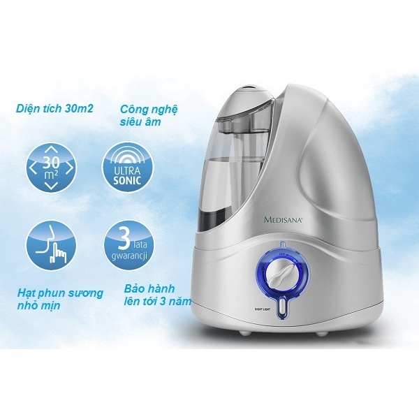 Máy tạo độ ẩm Medisana UHW - Dung lượng 4.5L, Kích thước 265x200x330mm