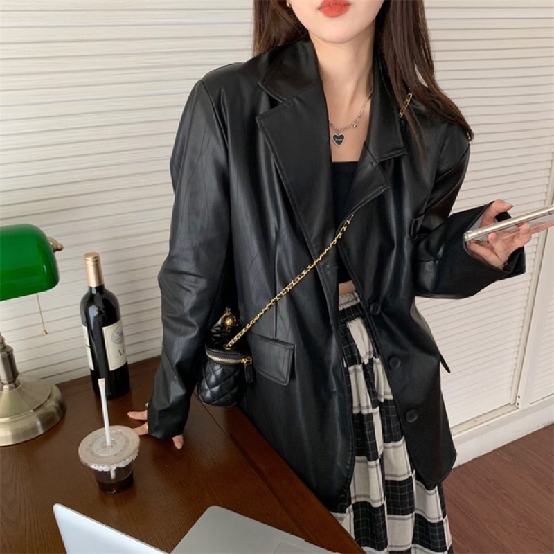 TKLIHN Áo khoác VEST DA ulzzang áo khoác BLAZER da ulzzang phong cách FASHIONITA 2021