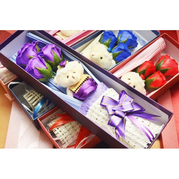 HOA HỒNG SÁP 3 BÔNG GẤU, 5 BÔNG SÁP