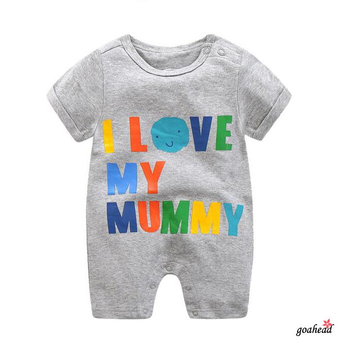 Áo Liền Quần Cổ Tròn Tay Ngắn In Chữ Cho Bé Gái