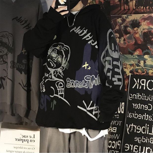 Áo hoodie unisex form rộng chất vải nỉ ngoại dày dặn in logo anime cực chất thời trang học đường