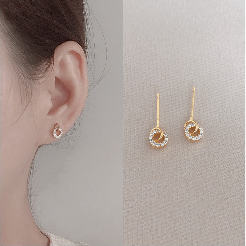 Khuyên Tai Mặt Tròn Đính Đá Thiết Kế Thời Trang Cho Nữ