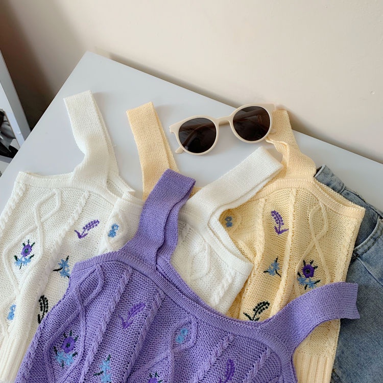 Áo Dệt Kim Hai Dây Dáng Ngắn Thời Trang Mùa Hè Mới Cho Nữ 2021